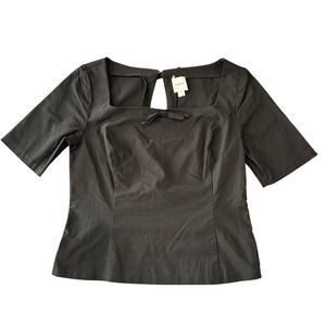 Maeve Anthropologie Black Square Neck Bow Keyhole Back Top Blouse Feminine Cute